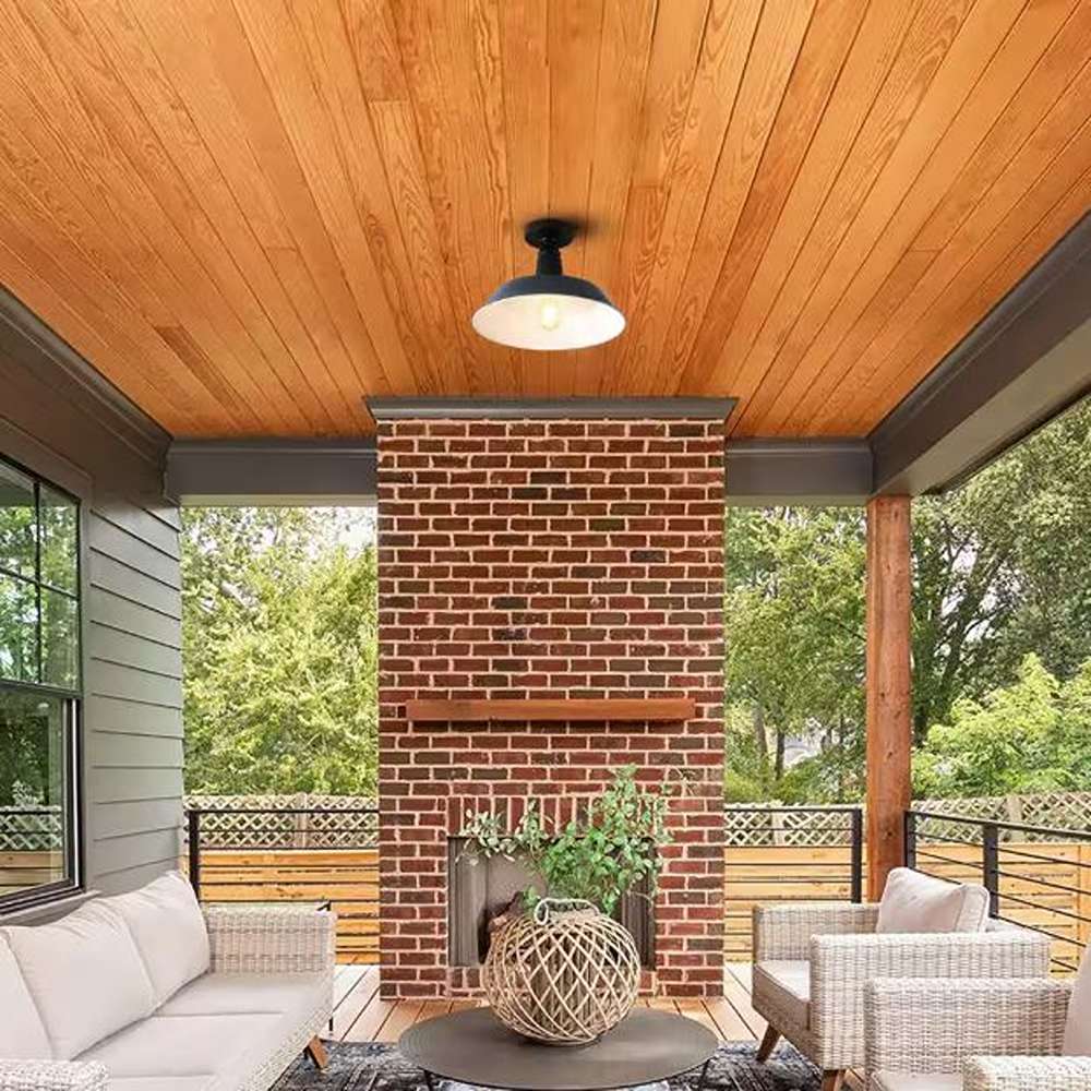 Camila 14 in. 1-Light Navy/White Classic Industrial Indoor/Outdoor Iron LED Semi Flush Mount