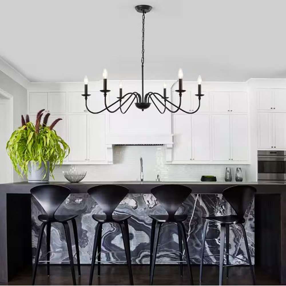 6-Light Black Rustic Candle Chandelier for Kitchen Island with no bulbs included